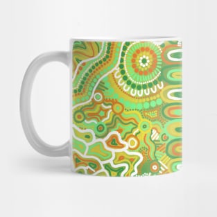 Aboriginal art orange/green/yellow Mug